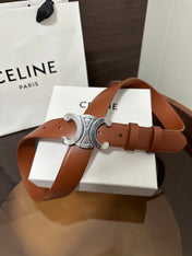 TRIOMPHE BELT 30MM IN BROWN CALFSKIN WITH SILVER BUCKLE