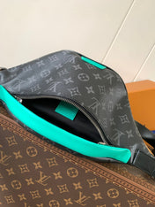 LV 25S DISCOVERY BUMBAG 44 IN BLACK AQUA MONOGRAM ECLIPSE CANVAS AND CALFSKIN