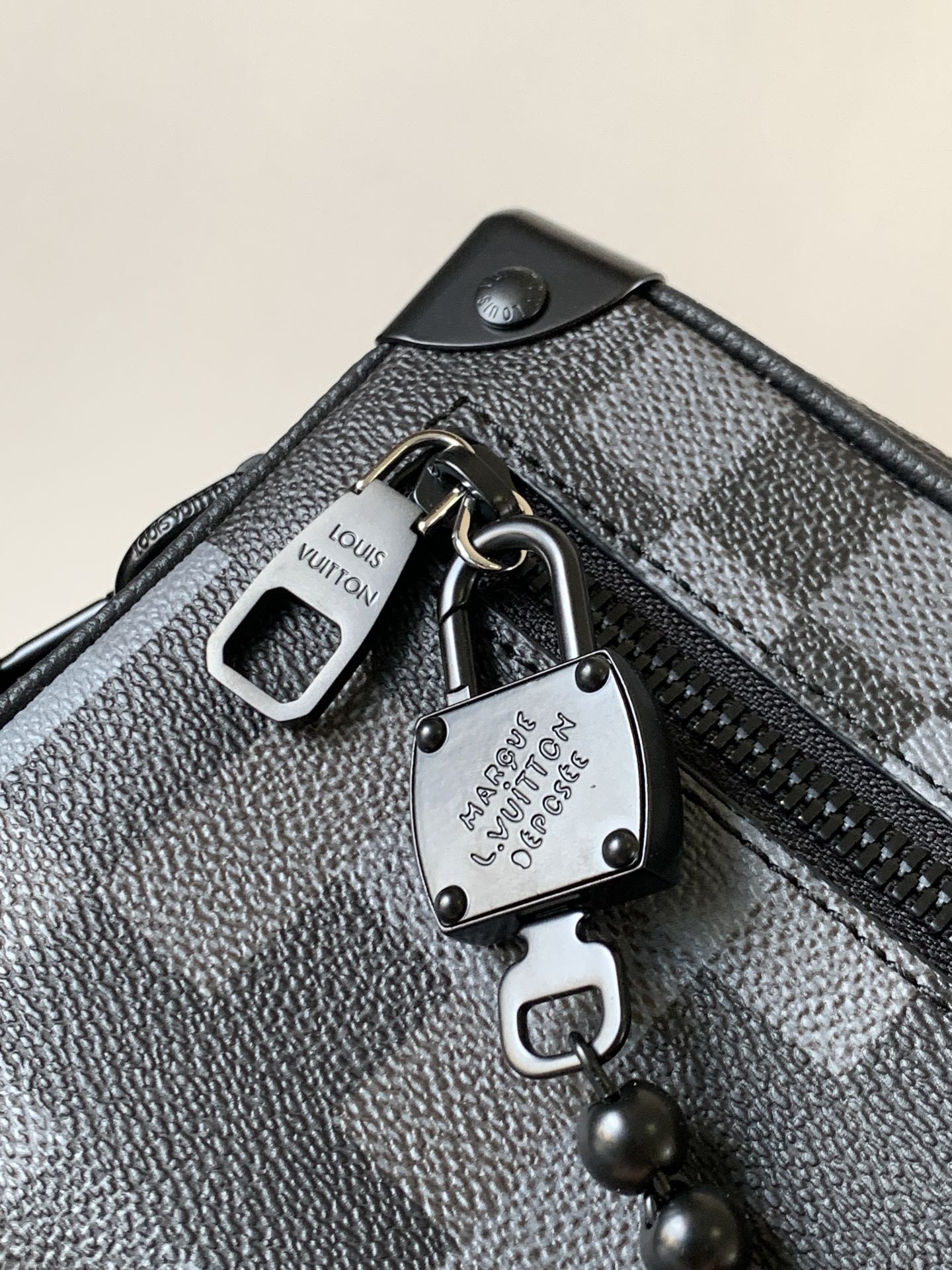 LV 25S MINI SOFT TRUNK BOX BAG 18 IN DAMOFLAGE BLACK CANVAS AND CALFSKIN