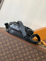 LV 25S MINI SOFT TRUNK BOX BAG 18 IN DAMOFLAGE BLACK CANVAS AND CALFSKIN