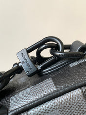 LV 25S MINI SOFT TRUNK BOX BAG 18 IN DAMOFLAGE BLACK CANVAS AND CALFSKIN