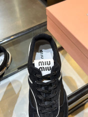 MIUMIU 26S SNEAKERS IN BLACK FABRIC AND SUEDE