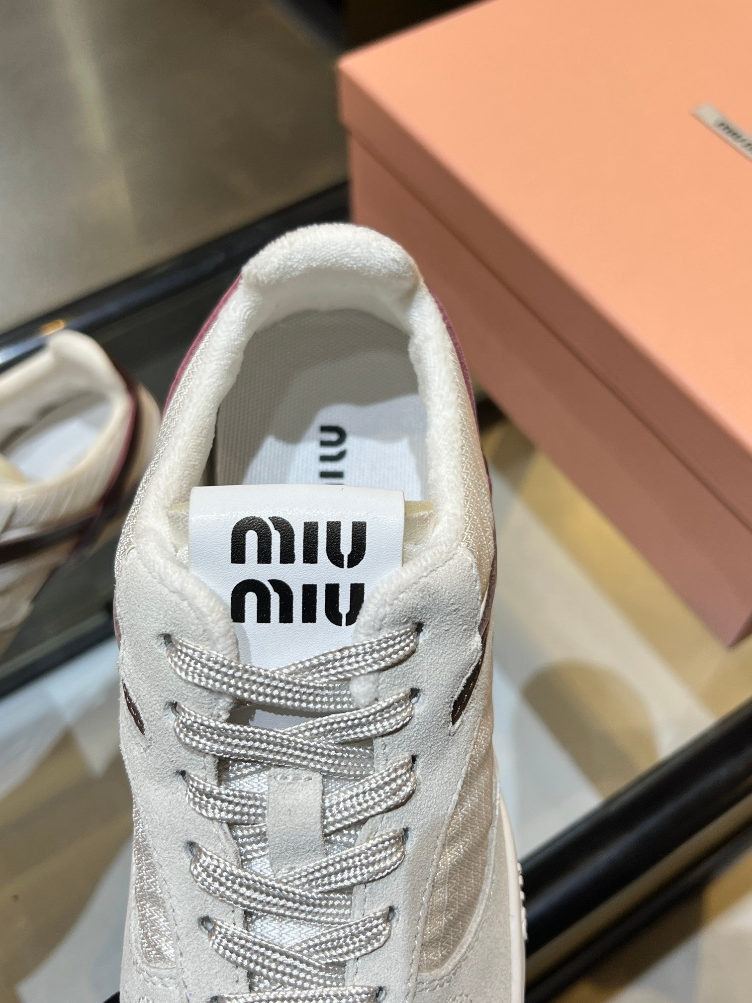 MIUMIU 26S SNEAKERS IN LIGHT BEIGE FABRIC AND SUEDE