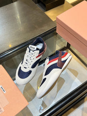 MIUMIU 26S SNEAKERS IN NAVY BLUE AND WHITE FABRIC AND SUEDE