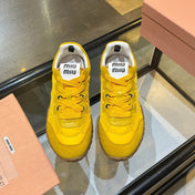 MIUMIU 26S SNEAKERS IN YELLOW FABRIC AND SUEDE