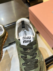 MIUMIU 26S SNEAKERS IN ARMY OLIVE FABRIC AND SUEDE