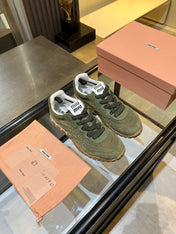 MIUMIU 26S SNEAKERS IN ARMY OLIVE FABRIC AND SUEDE