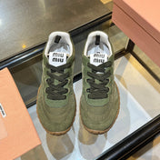 MIUMIU 26S SNEAKERS IN ARMY OLIVE FABRIC AND SUEDE