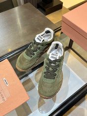 MIUMIU 26S SNEAKERS IN ARMY OLIVE FABRIC AND SUEDE