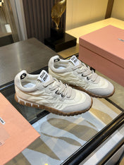 MIUMIU 26S SNEAKERS IN IVORY WHITE FABRIC AND SUEDE
