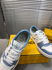FENDI MATCH LOW TOPS IN CERULEAN BLUE MIX WHITE CALFSKIN AND MESH