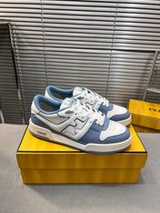 FENDI MATCH LOW TOPS IN CERULEAN BLUE MIX WHITE CALFSKIN AND MESH