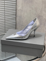 BALENCIAGA 25S HIGH-HEEL SHOES 85 MM IN SILVER COW LEATHER