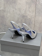 BALENCIAGA 25S HIGH-HEEL SLINGBACK 85 MM IN SILVER COW LEATHER