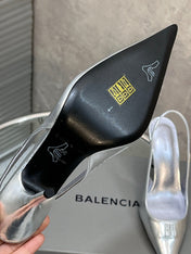 BALENCIAGA 25S HIGH-HEEL SLINGBACK 85 MM IN SILVER COW LEATHER