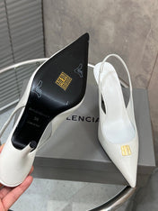 BALENCIAGA 25S HIGH-HEEL SLINGBACK 85 MM IN WHITE COW LEATHER WITH GOLD HARDWARE