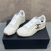 CHANEL 26S RUNNING SNEAKERS IN WHITE AND LIGHT GREY MATERIAL CC LOGO
