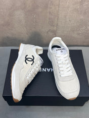 CHANEL 26S RUNNING SNEAKERS IN WHITE AND LIGHT GREY MATERIAL CC LOGO