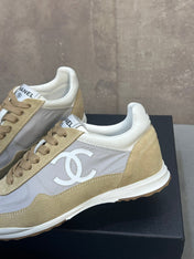 CHANEL 26S RUNNING SNEAKERS IN BEIGE AND GREY MATERIAL CC LOGO