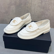 CHANEL 26S LOAFERS IN WHITE CANVAS WITH QUILTED FLAP & CHAIN CC LOGO