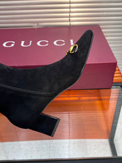 GUCCI 26S HORSEBIT KNEE-HIGH BOOTS 55 MM IN BLACK SUEDE