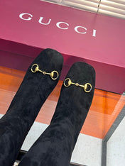 GUCCI 26S HORSEBIT KNEE-HIGH BOOTS 55 MM IN BLACK SUEDE