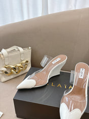 ALAIA 26S HIGH-HEEL WEDGE MULES 95 MM IN WHITE GLOSSY CALFSKIN