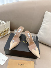 ALAIA 26S HIGH-HEEL WEDGE MULES 95 MM IN BEIGE GLOSSY CALFSKIN