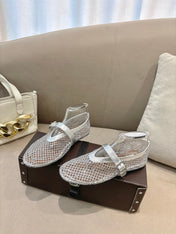 ALAIA 26S MESH FLATS IN SILVER LAMBSKIN