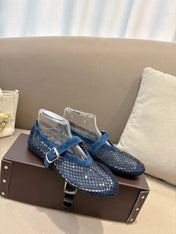 ALAIA 26S MESH FLATS IN NAVY BLUE SUEDE