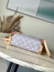 SIDE TRUNK 21 IN GRAY CREAM MONOGRAM TRIANON CANVAS GOLD HARDWARE