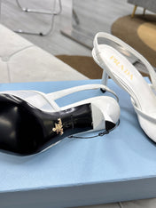 PRADA 25S TRIANGLE LOGO SLINGBACK PUMPS IN WHITE MESH FABRIC