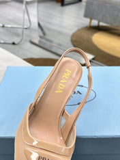 PRADA 25S TRIANGLE LOGO SLINGBACK PUMPS IN BEIGE MESH FABRIC