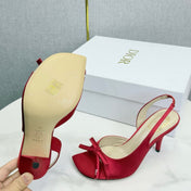 DIOR 26S HIGH-HEEL BACK-STRAP SHOES IN DARK RED SATIN