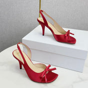 DIOR 26S HIGH-HEEL BACK-STRAP SHOES IN DARK RED SATIN