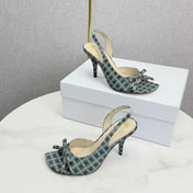 DIOR 26S HIGH-HEEL BACK-STRAP SHOES FABRIC WITH PLAID PATTERN