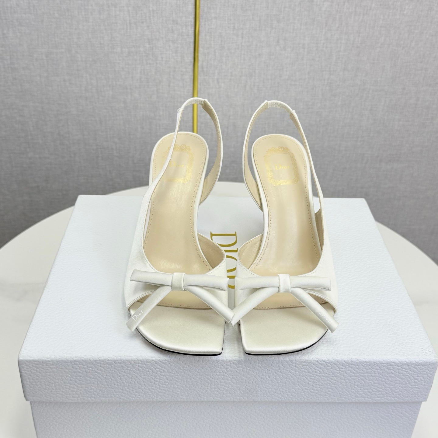 DIOR 26S HIGH-HEEL BACK-STRAP SHOES IN WHITE SATIN