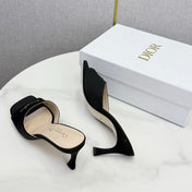 DIOR 26S HIGH-HEELED MULES IN BLACK SATIN GOLD HARDWARE