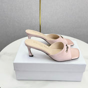 DIOR 26S HIGH-HEELED MULES IN LIGHT PINK SATIN GOLD HARDWARE