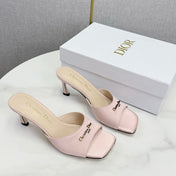 DIOR 26S HIGH-HEELED MULES IN LIGHT PINK SATIN GOLD HARDWARE