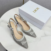 DIOR 26S SLINGBACK PUMPS IN GRAY FABRIC EMBOSSED LOGO