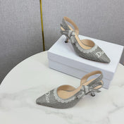 DIOR 26S SLINGBACK PUMPS IN GRAY FABRIC EMBOSSED LOGO