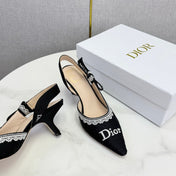 DIOR 26S SLINGBACK PUMPS IN BLACK FABRIC EMBOSSED LOGO