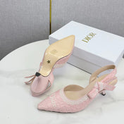 DIOR 26S SLINGBACK PUMPS IN PINK FABRIC EMBOSSED LOGO