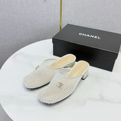 CHANEL 26S MESH HIGH HEEL MULES IN WHITE LAMBSKIN