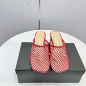 CHANEL 26S MESH HIGH HEEL MULES IN RED LAMBSKIN