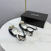 CHANEL 26S CAMELLIA PEARL SLINGBACKS IN BLACK CALFSKIN