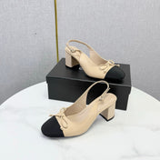 CHANEL 26S SLINGBACK HEELS 45 MM IN BEIGE LAMBSKIN AND BLACK FABRIC