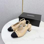 CHANEL 26S SLINGBACK HEELS 45 MM IN BEIGE LAMBSKIN AND BLACK FABRIC