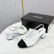 CHANEL 26S SLINGBACK HEELS 45 MM IN WHITE LAMBSKIN AND BLACK FABRIC